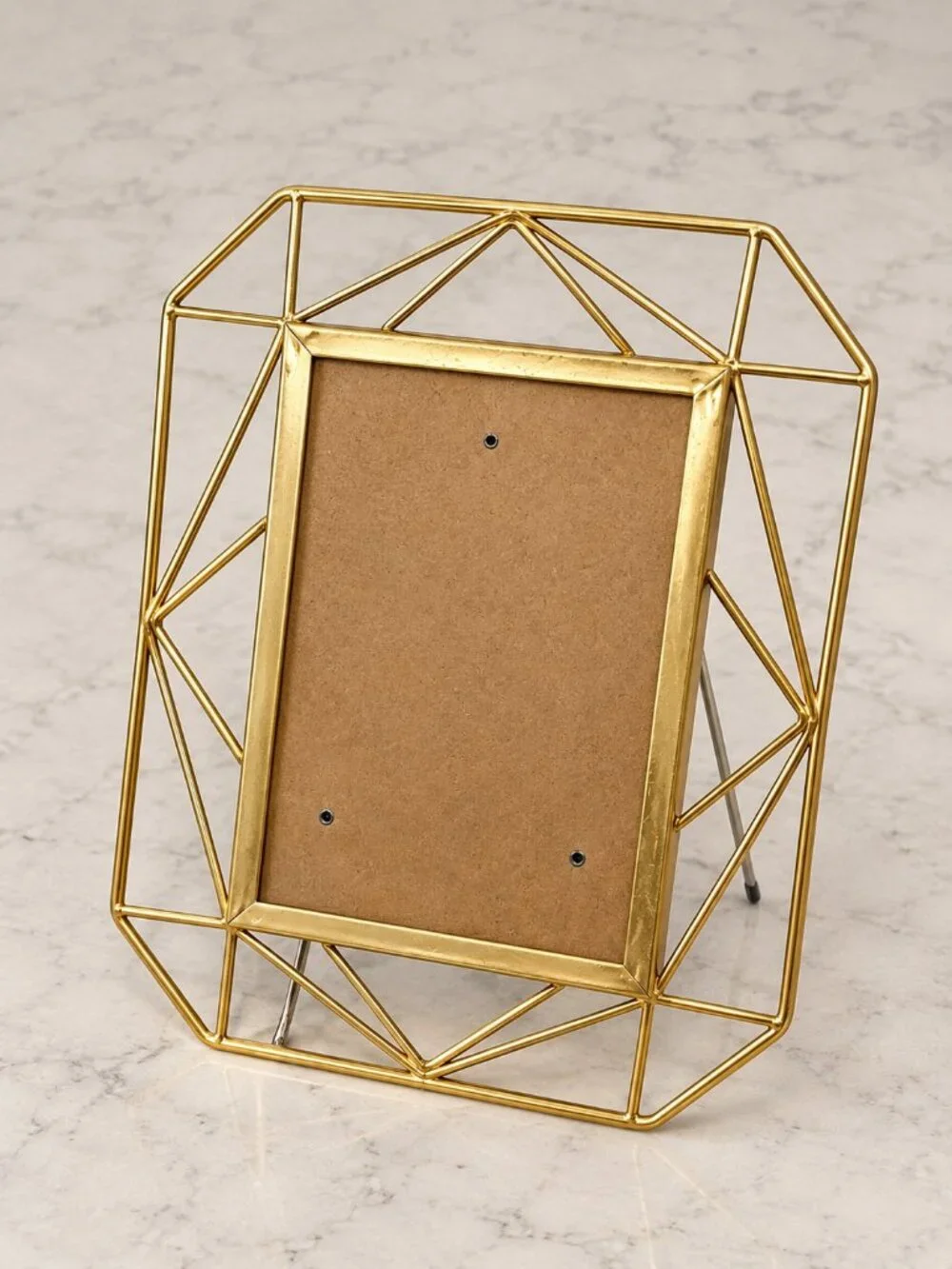 Vintage Gold Geometric Metal 5x7 Picture Frame Easel Tabletop Art Deco MCM